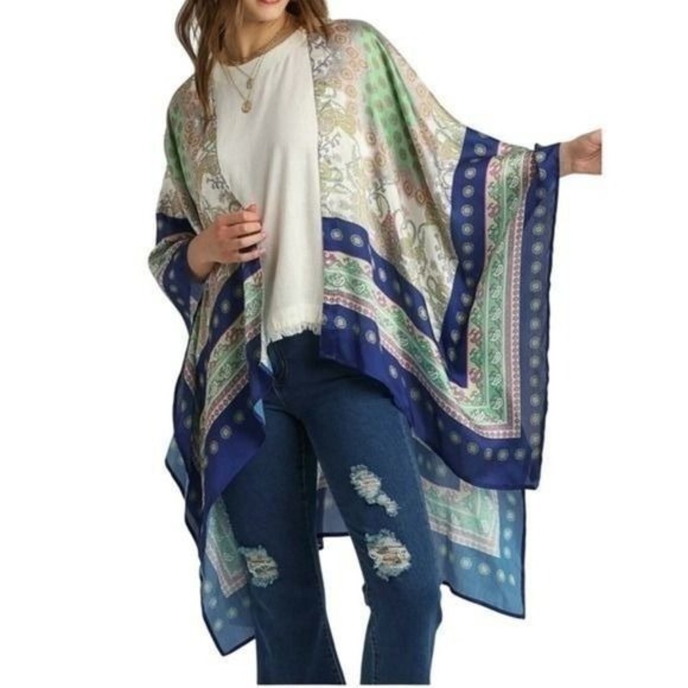 Umgee Navy Paisley Mix Printed Kimono Women S/M NWT